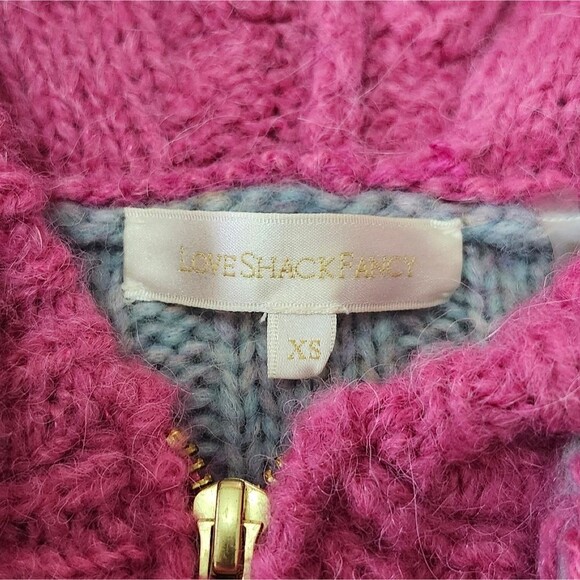 LoveShackFancy Tirzah Pink and Gray Striped Hooded Zip Up Sweater. Sz. XXS - Picture 3 of 7